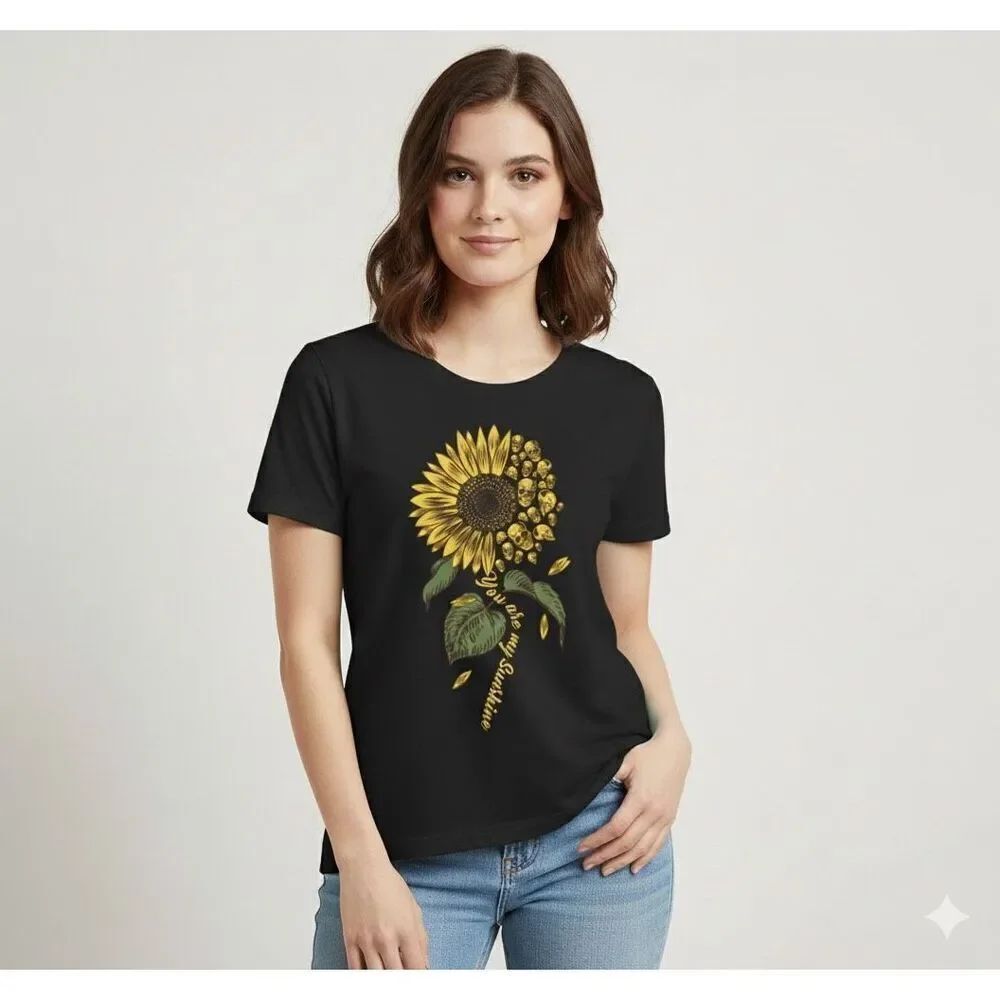 Anvil size Small graphic sunflower skull traffic tee